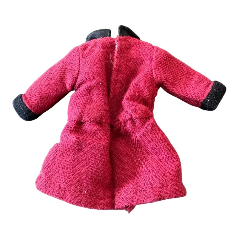 American‎ Girl Doll Red Herringbone Winter Coat Black Velvet Trim Gold Buttons